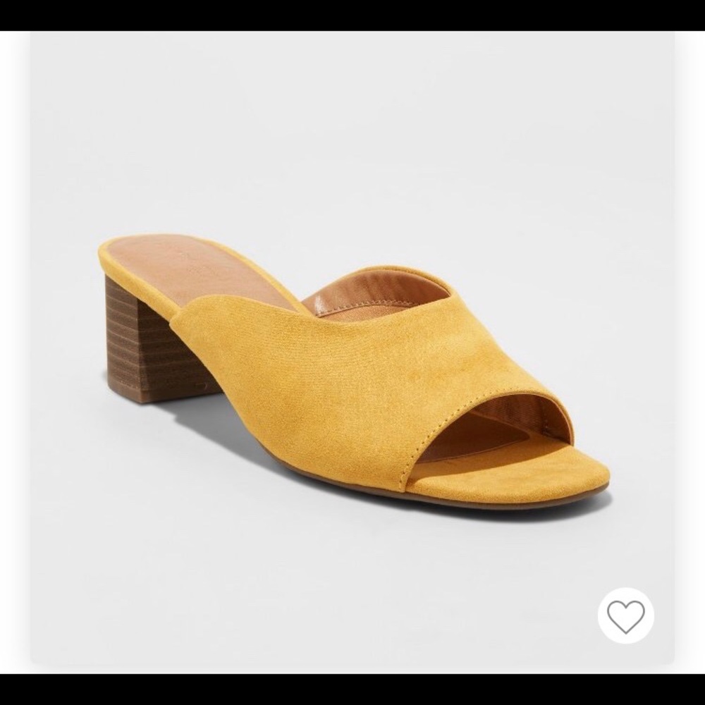 Yellow block heeled open-toe mules